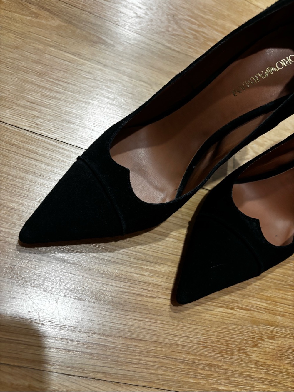 Emporio Armani Black Suede Pointed Toe Heels Size 38 Made in Italy